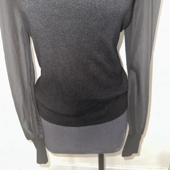 Carmen Marc‎ Valvo Size M Black Square Neck Chiffon Long Sleeve - Picture 3 of 12